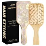 Bamboo Hair Brush Natural Wooden Paddle Bristles H