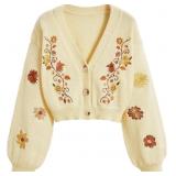 Women's Floral Boho Cardigan Sweater Cottagecore C