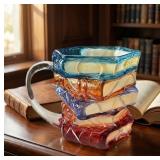 3D Painted Book Stack Glass Coffee Mug, 12.99oz Co