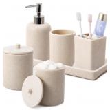 Resin 6 Pcs Beige Bathroom Set Complete with Tooth