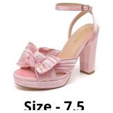 AMOJI Women's 4 inches High Bowknot Platform Chunk