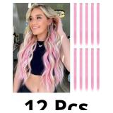 FESHFEN Pink Colored Hair Extensions, 10 PCS Pink