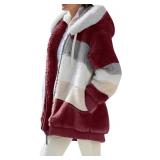 WIWIQS Womens Fuzzy Fleece Jacket Shaggy Hooded Co