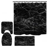 Black Marble Shower Curtain with Bath Rugs Sets, 4