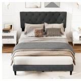 $343 Upholstered Platform Bed with Tufted Headboar