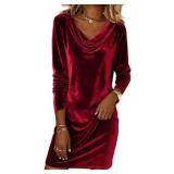 Women's Velvet Dresses Cowl Neck Long Sleeve Party