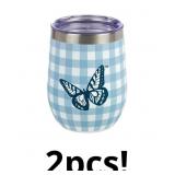Dolly Parton Checkered Wine Cup with Lid, Blue