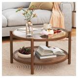 $180 Giantex Rattan Coffee Table, Boho Round Glass