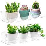 2-Pack 12 Inch Window Plant Shelves - Acrylic Suct