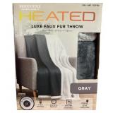 Berkshire Heated Luxe Faux Fur Throw Grey Electric