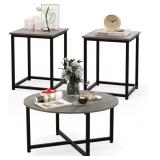 $140 COSTWAY Coffee Table Set of 3, Wood Grain Rou