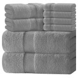 White Classic Luxury Light Grey Bath Towel Set - C