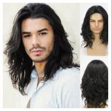 Men's Wig Black Long Curly Natural Hair Wig Costum