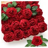 Mocoosy 50 Pcs Artificial Flowers Red Roses Bulk,
