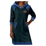 HGps8w Stylish Denim Patchwork Hooded Dresses for