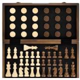 AMEROUS Magnetic Wooden Chess and Checkers Game Se