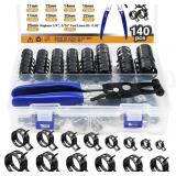 140PCS 6-25mm 14 Sizes Spring Band Hose Clamps wit