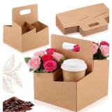 Jetec 50 Pcs 4 Cup Drink Carrier with Handle, Pape