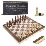 Wooden Magnetic Chess Set & Checkers Board Game, 1
