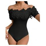 OYOANGLE Women's Elegant Floral Appliques Off Shou