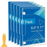 6 Pack Acrylic Sign Holder 8.5 x 11 Wall Mount, Ve