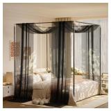 lazyzzz Black Canopy Bed Curtains for Full/Queen M
