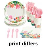 144 Piece Watercolor Tea Party Supplies with Pink