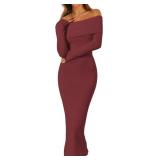 MEROKEETY Women's 2024 Sexy Off Shoulder Bodycon S