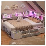 $440 Daybed with 6 Drawers LED Corner Bed with Boo