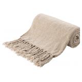 BATTILO HOME Beige Chenille Throw Blanket for Couc
