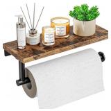Paper Towel Holder Wall Mount with Shelf - Wooden
