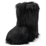 IXU Women's Faux Fur Boot Furry Fluffy Round Toe S