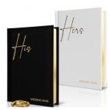 Elegant Linen Wedding Vow Books With Gold Foil Let