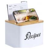 White Stainless Steel Recipe Box - Bamboo Lid With