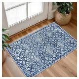 Vintage Washable Rug 2x3, Denim Blue White Small A