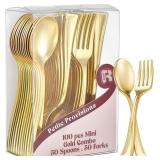 R-kay 100 Pack 50 Gold Mini Forks And 50 Gold Mini