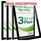 Acrylic Sign Holder 8.5' x 11', 3 Pack Self Adhesi