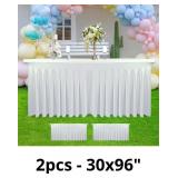 2 Pack 96'Lx30'Wx30'H White Table Skirt for 8 Foot