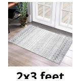 2x3 Grey Moroccan Geometric Non-Slip Washable Area