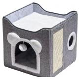 Indoor Cat House with Scratch Pad, Round Window, H