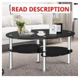 Tempered Glass Coffee Table, Oval 3-Tier Steel Tea