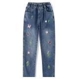 KIDSCOOL SPACE Girls Floral Embroidered Ripped Was