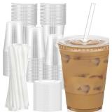 100 Pack - 16 oz Clear Plastic Cups with Lids and