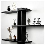 Black Floating Shelves, 3 Tier Pine Wood 20 Inch L