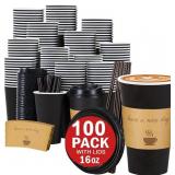 Lamosi 16 oz Coffee Cups with Lids 100 Pack, 16 oz