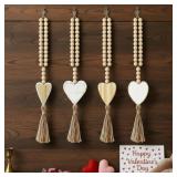 4 Pcs Valentine's Day Wooden Heart Bead Hanging Or