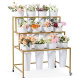 $381 Flower Cart Display Stand, 3 Layers Metal Flo