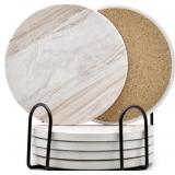 6Pcs Drink Coasters with Holder, Marble Style Cera