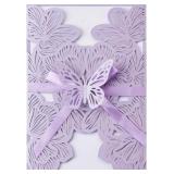 Purple Laser Cut Wedding Invitations 4.88x7.09' Ho