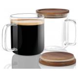 DRASTAR Glass Coffee Mug 16oz Set of 2, Flat Botto